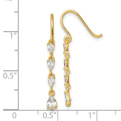 14k Yellow Gold Polished Fancy Pear-shape CZ Dangle Shepherd Hook Earrings