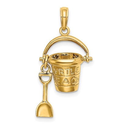 14k Yellow Gold 3D MYRTLE BEACH Bucket and Shovel Charm