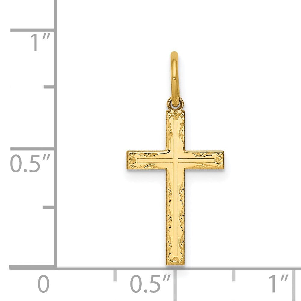 14k Yellow Gold Laser Designed Cross Charm Pendant for Women
