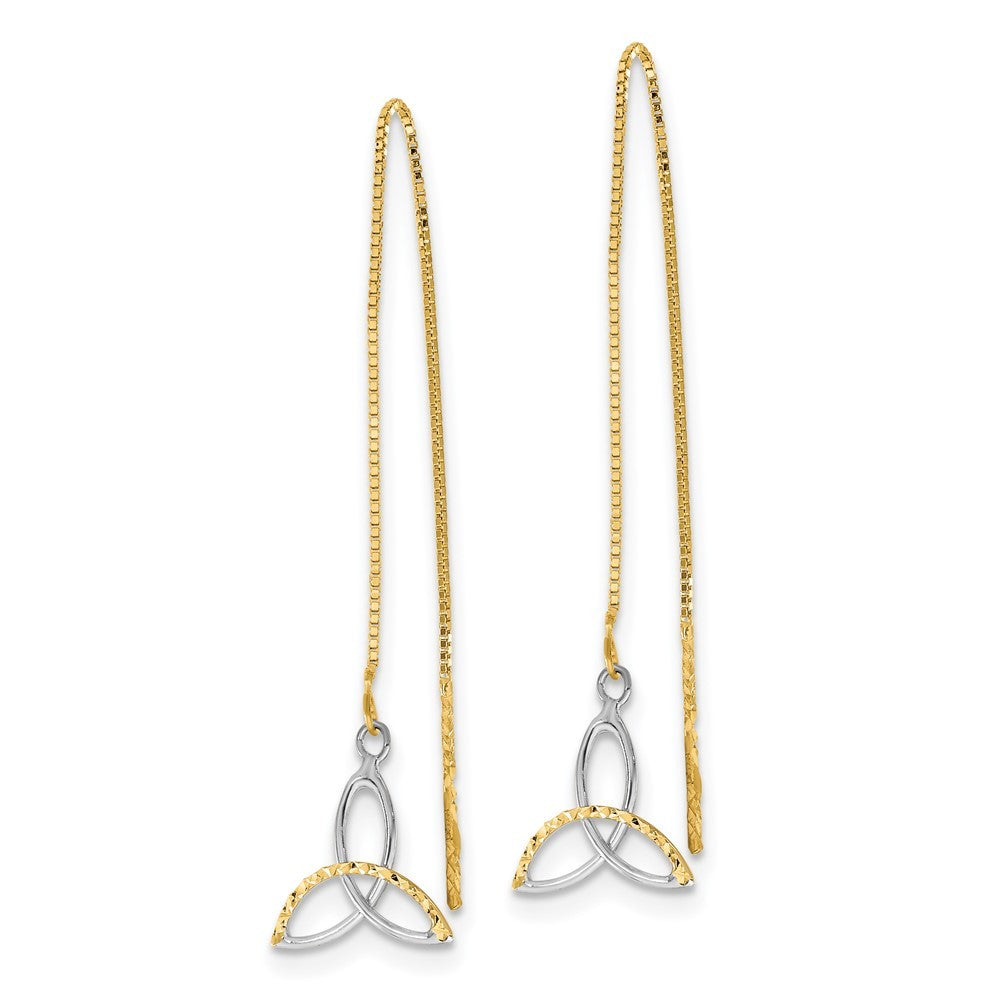 14k Yellow Gold w/Rhodium Diamond-Cut Box Chain Celtic Knot Threader Earrings