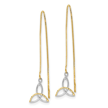14k Yellow Gold w/Rhodium Diamond-Cut Box Chain Celtic Knot Threader Earrings