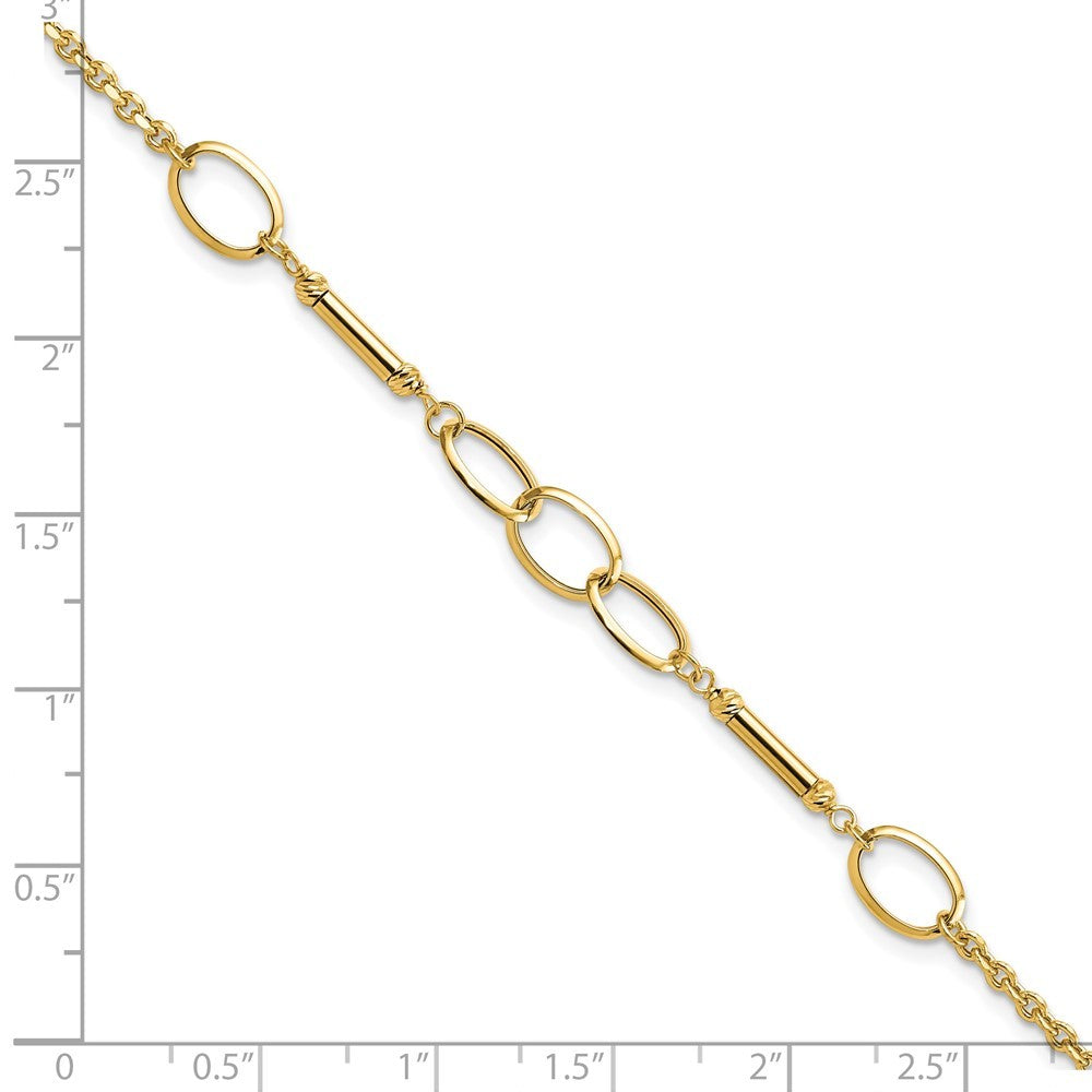 14k Yellow Gold Polished Bars and Oval Links 7.5 inch Bracelet