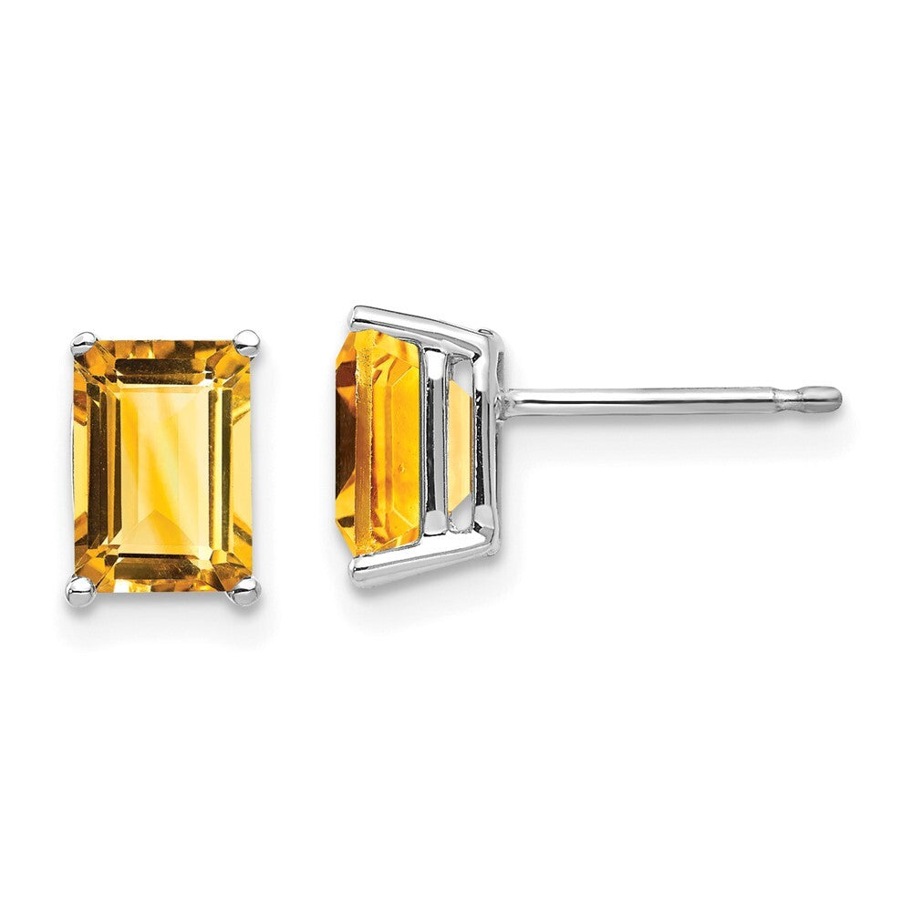 14k White Gold 7x5mm Emerald Cut Citrine Stud Earrings Gift for Women