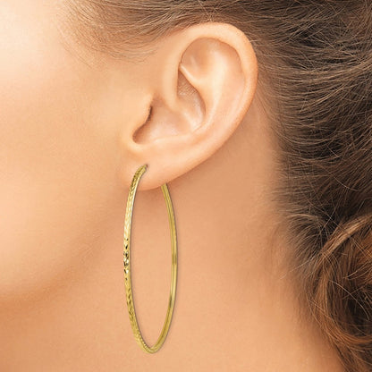 14k Yellow Gold Diamond-cut Square Tube Endless Hoop Earrings