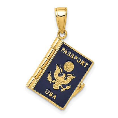 14k Yellow Gold Enamel 3-D Passport Opens Pendant for Women