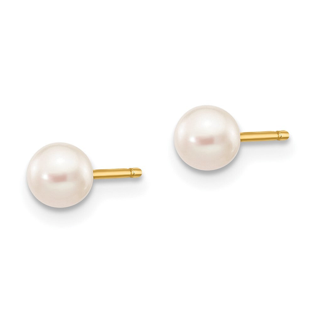 14k Yellow Gold 4-5mm White Round Freshwater Cultured Pearl Stud Earrings