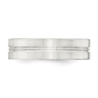 Sterling Silver 6mm Polished Flat Grooved Center Fancy Band Size 11