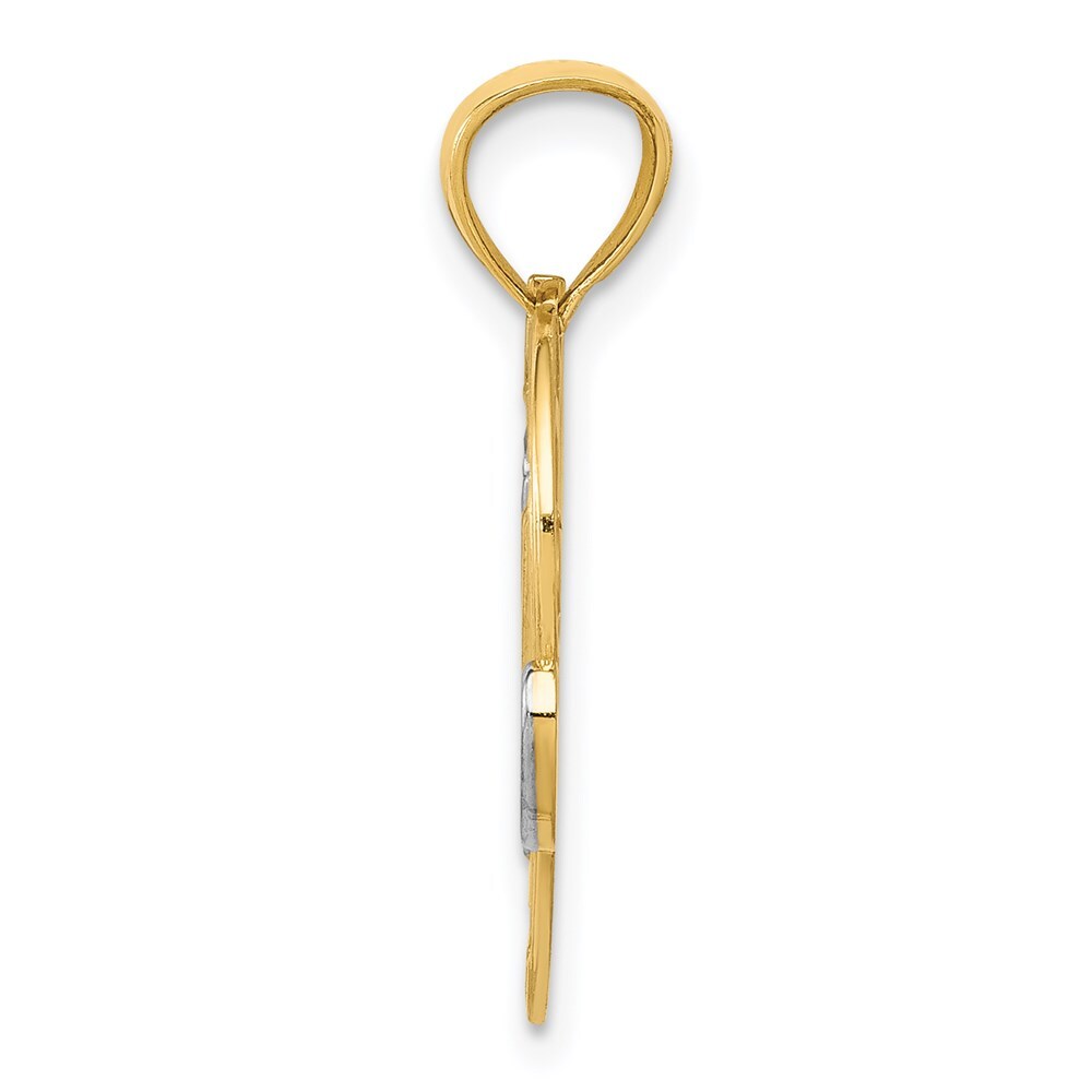 14k Yellow Gold and Rhodium #1 MOM Heart Pendant for Women