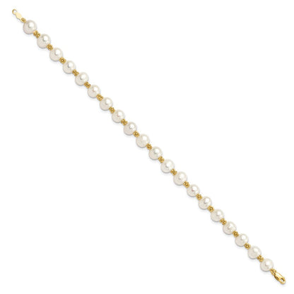 14k Yellow Gold 6-7mm White Round Freshwater Cultured Pearl 7.25 inch Bracelet