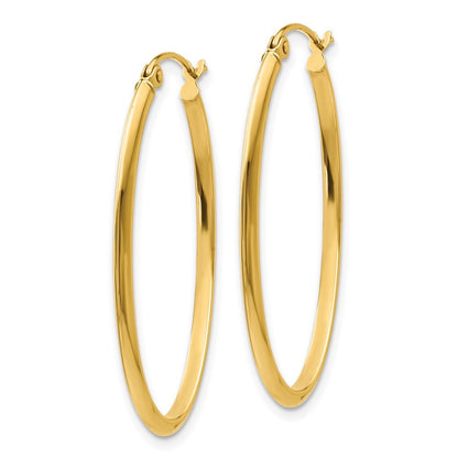 14k Yellow Gold 2mm Oval Hoop Earrings
