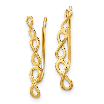 14k Yellow Gold Gold Polished Infinity Ear Climber Stud Earrings Gift for Women
