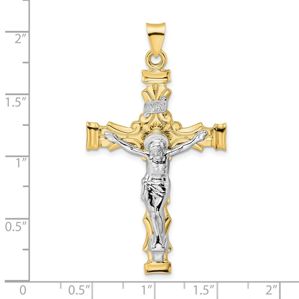 14k Two-Tone Gold Solid INRI Crucifix Pendant