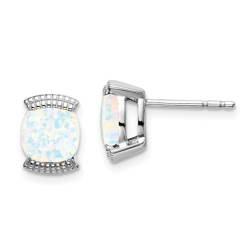 14k White Gold Created Opal Earrings