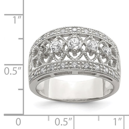 Sterling Silver Rhodium-plated Polished Cubic Zirconia Vintage Ring Size 7