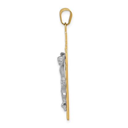 14K Two-Tone Gold Diamond-cut Crucifix Pendant