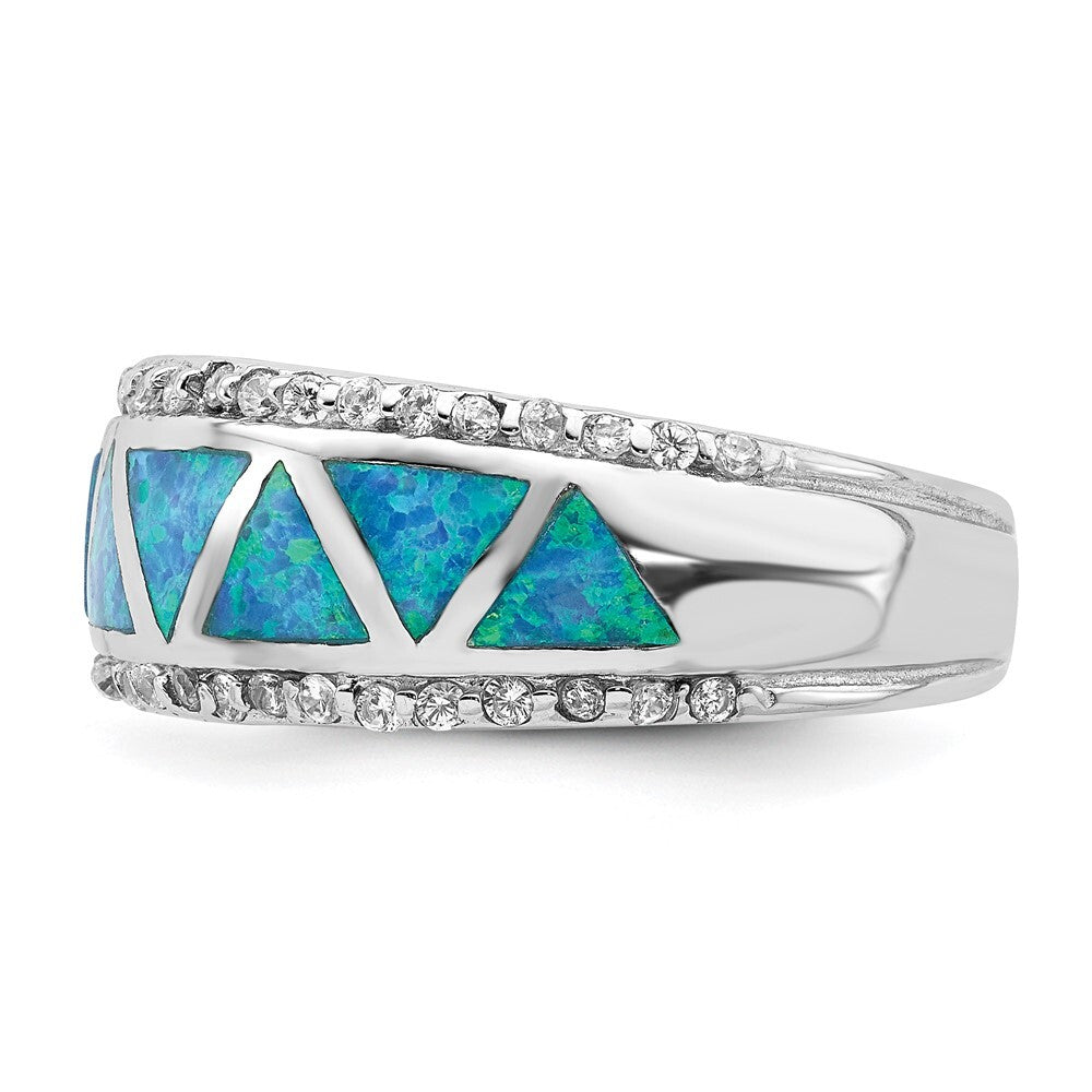 Sterling Silver Triangle Lab Created Blue Opal & Cubic Zirconia Ring SZ 6