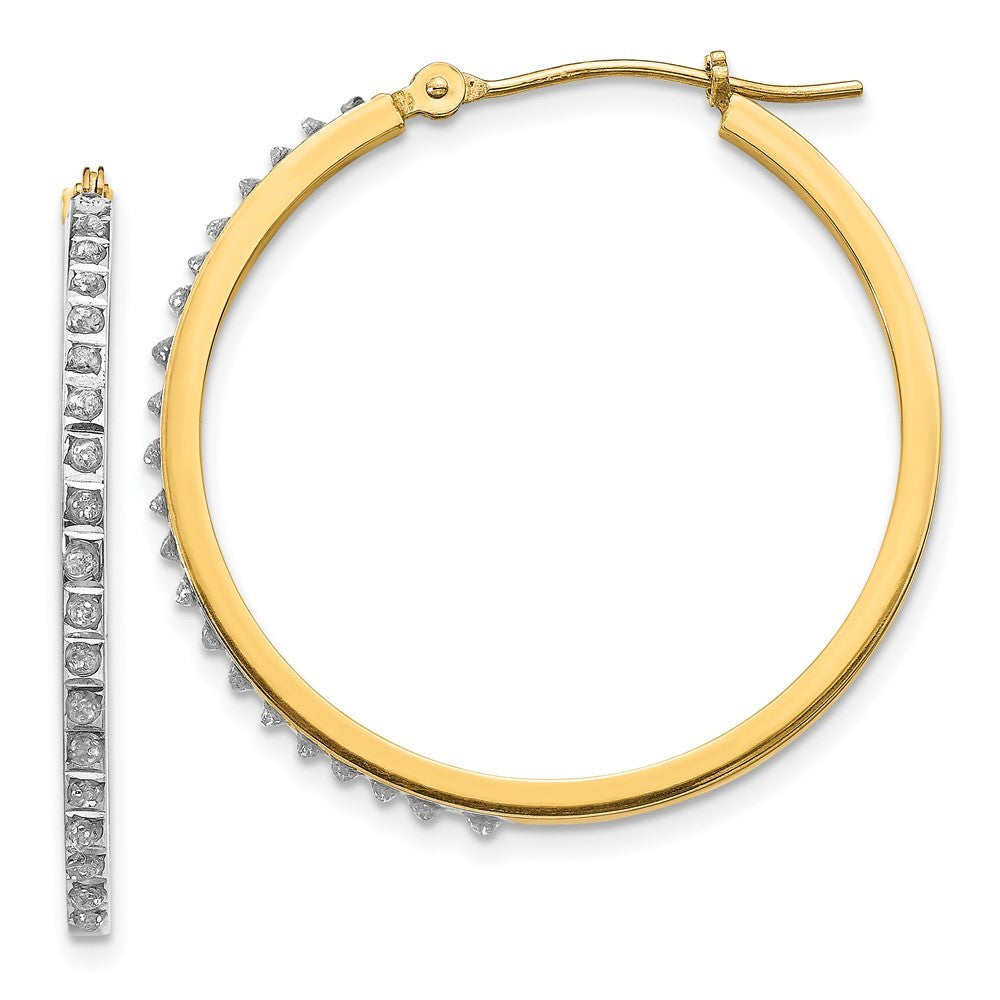 14k Yellow Gold Diamond Fascination Round Hinged Hoop Earrings