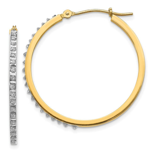 14k Yellow Gold Diamond Fascination Round Hinged Hoop Earrings