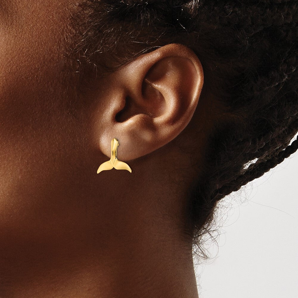 14k Yellow Gold 2-D Whale Tail Stud Earrings Gift for Women