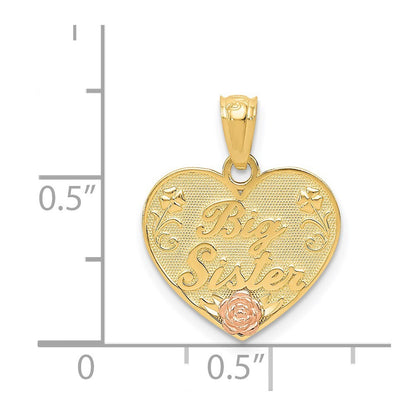 14k Two-tone Gold BIG SISTER Heart Pendant for Women