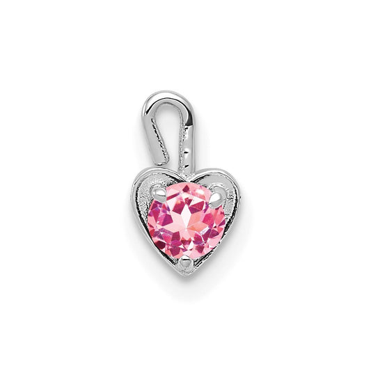 14k White Gold October Synthetic Birthstone Heart Charm Pendant