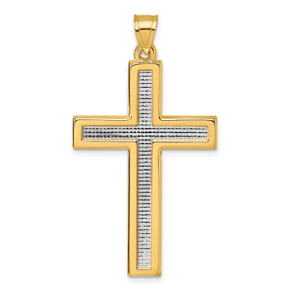 14k Yellow Gold with White Rhodium Polished Latin Cross Pendant