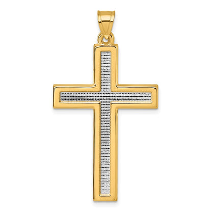 14k Yellow Gold with White Rhodium Polished Latin Cross Pendant