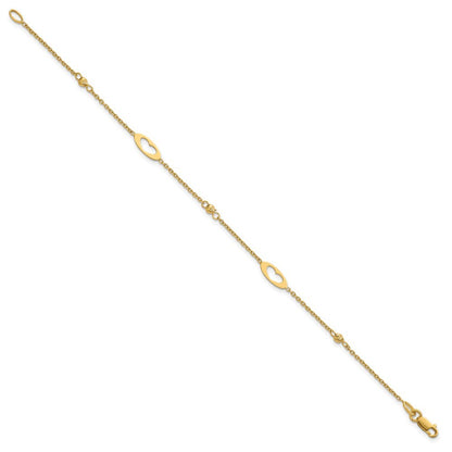 14k Yellow Gold Polished Cut-out Hearts and Diamond-cut Beads 7.5 inch Bracelet