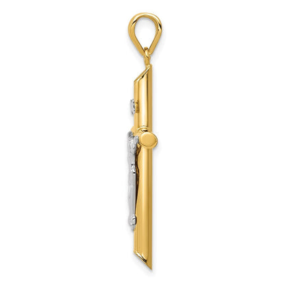 14k Two-tone Gold Hollow Crucifix Pendant for Women