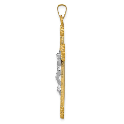 14k Two-tone Gold INRI Hollow Crucifix Pendant for Women