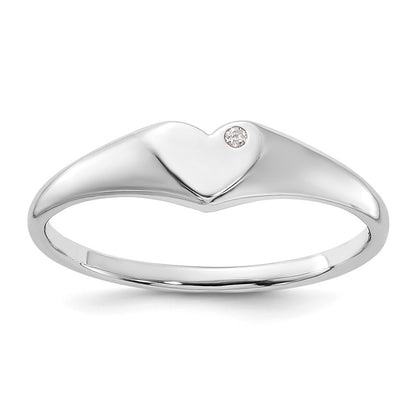 Sterling Silver Rhodium-plated CZ Heart Signet Ring Size 6