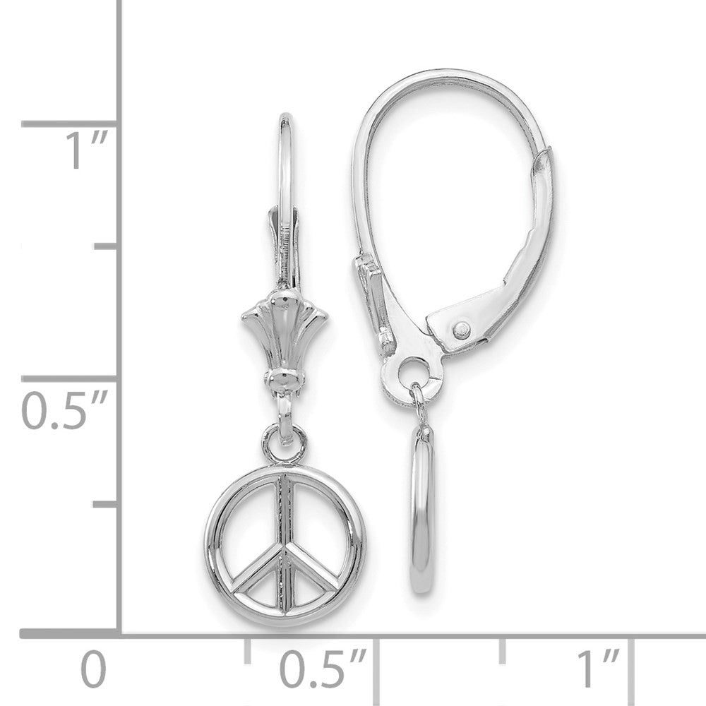 14K White Gold 3-D Peace Symbol Drop Dangle Earrings