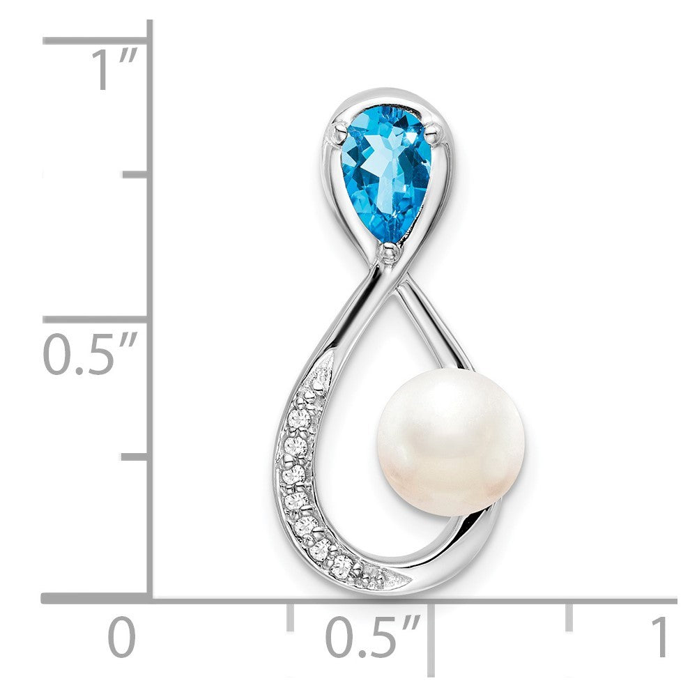 14k White Gold Blue Topaz/Cultured Pearl/Diamond Infinity Chain Slide