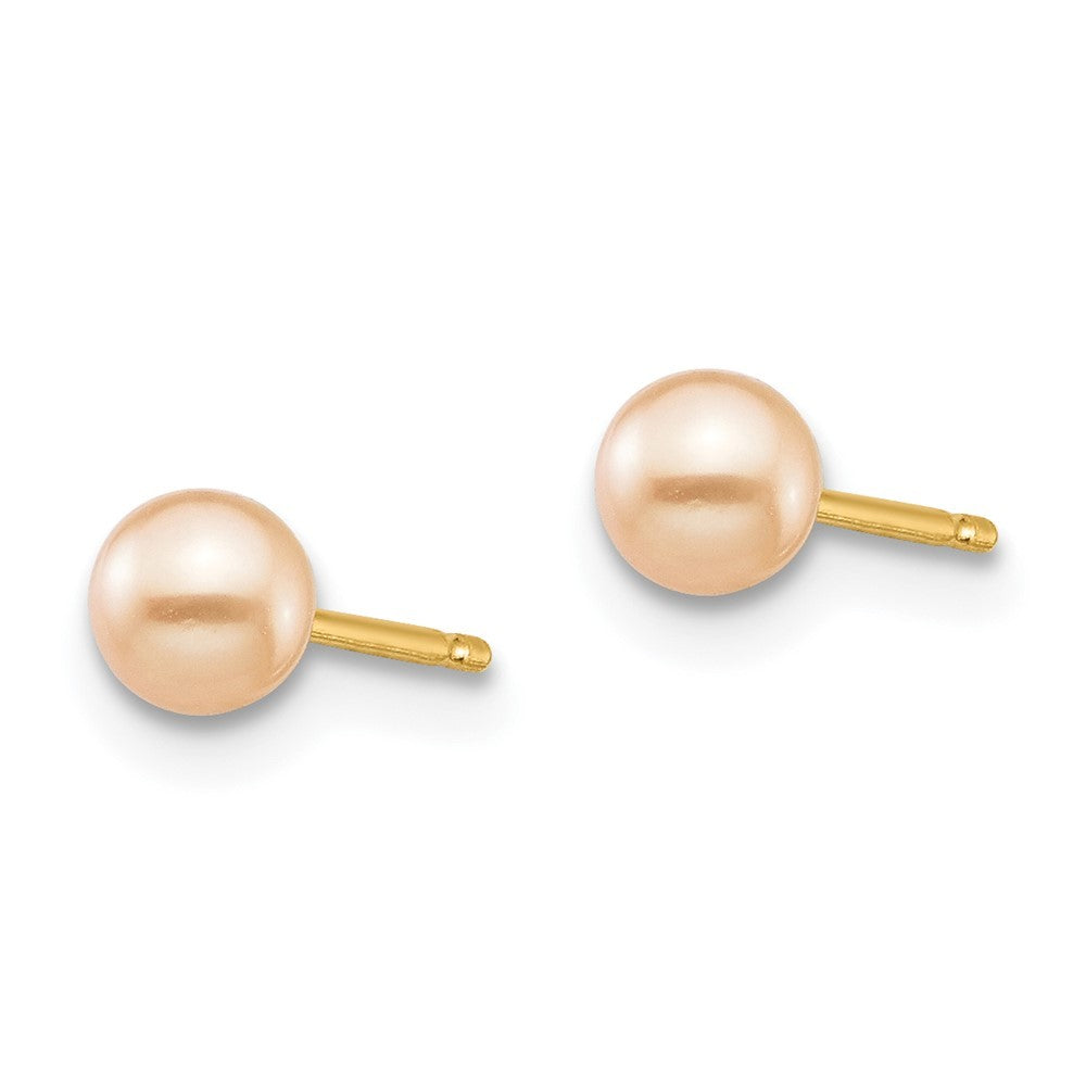 14k Yellow Gold 3-4mm Pink Freshwater Cultured Pearl Stud Earrings