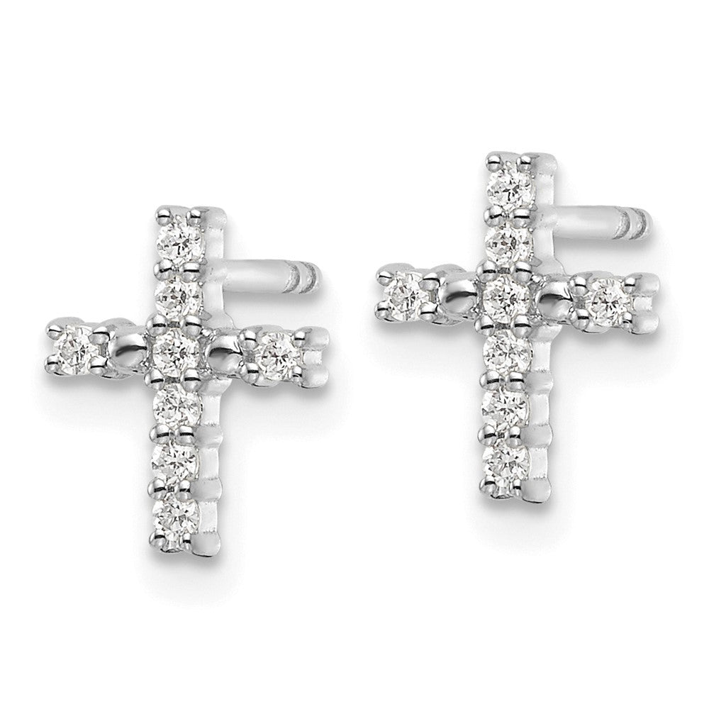 14k White Gold Polished Diamond Cross Earrings