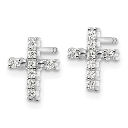 14k White Gold Polished Diamond Cross Earrings