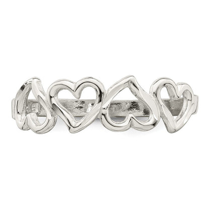 Sterling Silver Diamond-Cut Heart Ring Size 7