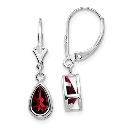 14k White Gold 8x5mm Pear Garnet Drop Dangle Earrings