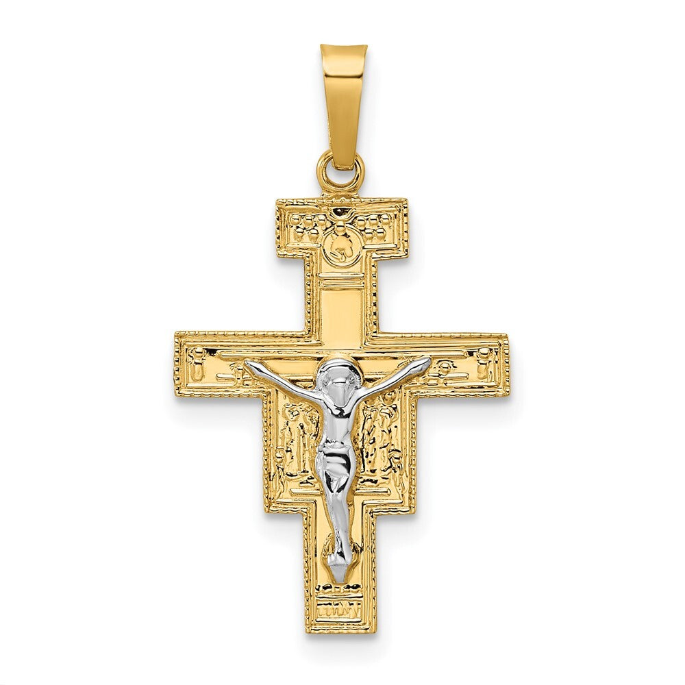 14k Two-tone Gold Solid Crucifix Pendant for Women