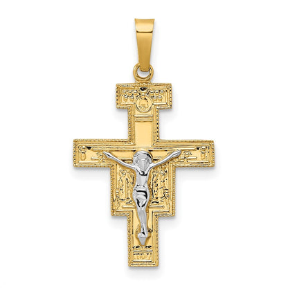 14k Two-tone Gold Solid Crucifix Pendant for Women