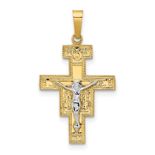 14k Two-tone Gold Solid Crucifix Pendant for Women