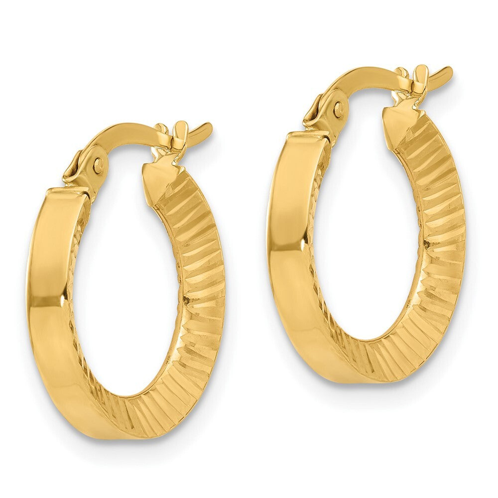 14k Yellow Gold Polished and Diamond-cut Hoop Earrings Gift for Women