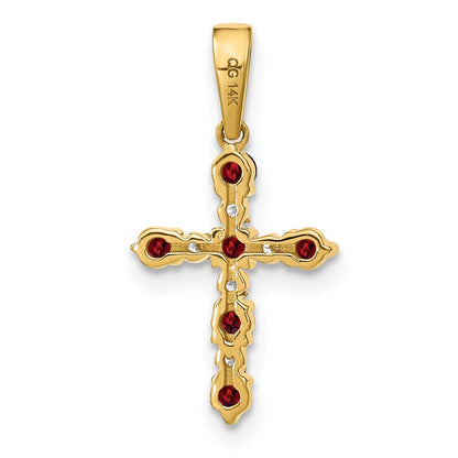14k Yellow Gold Garnet and Diamond Cross Pendant for Women