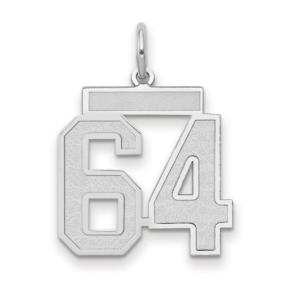 14k White Gold Medium Satin Number 64 Charm Pendant for Women