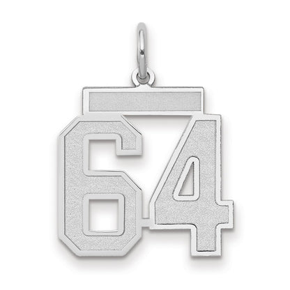 14k White Gold Medium Satin Number 64 Charm Pendant for Women
