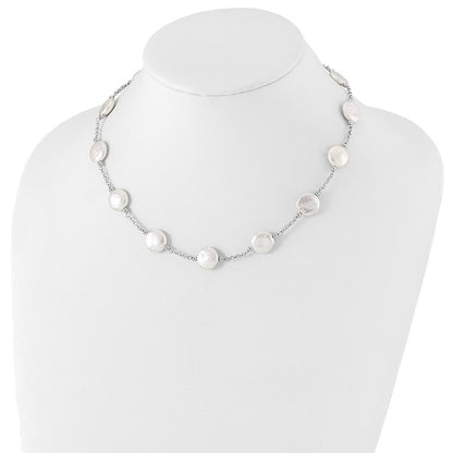 Sterling Silver 12-13mm White Coin Cultured Pearl 13-station 18" Necklace