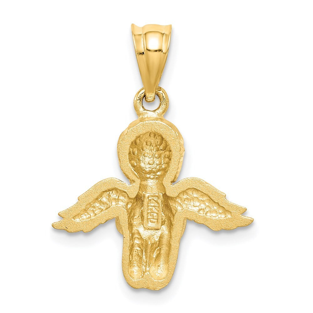 14k Yellow Gold Brushed & Diamond-cut Angel Pendant for Women