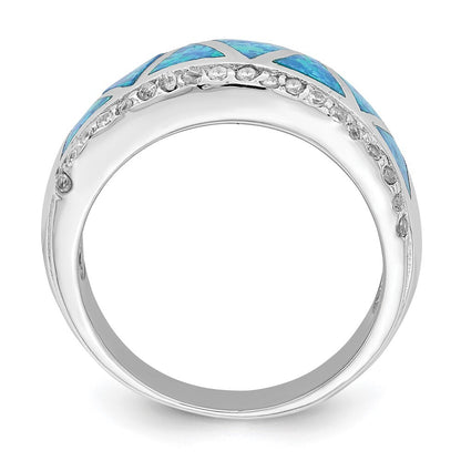 Sterling Silver Triangle Lab Created Blue Opal & Cubic Zirconia Ring SZ 6