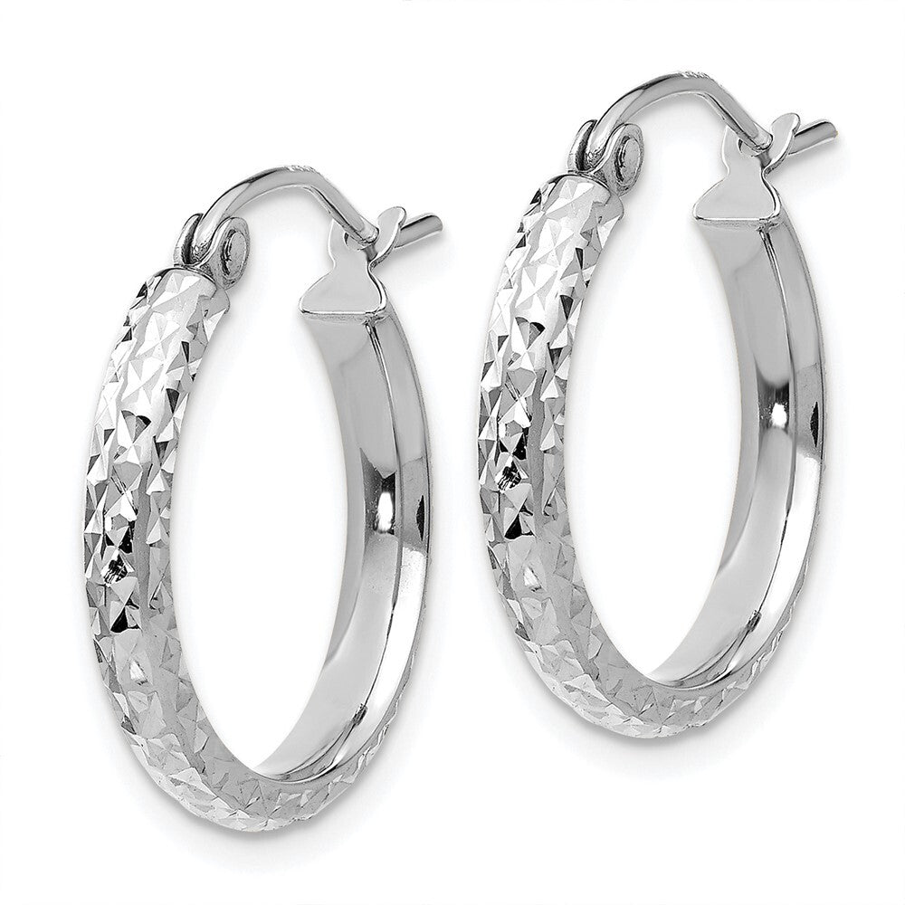 14K White Gold Diamond-cut 2.8x18mm Hollow Hoop Earrings Gift for Women