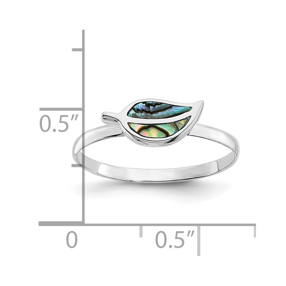 Sterling Silver RH-plated Abalone Leaf Ring Size 6